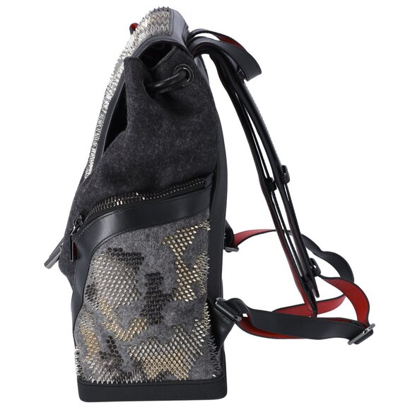Christian Louboutin Explorer Funk Backpack Gray Black Red Wool Studded